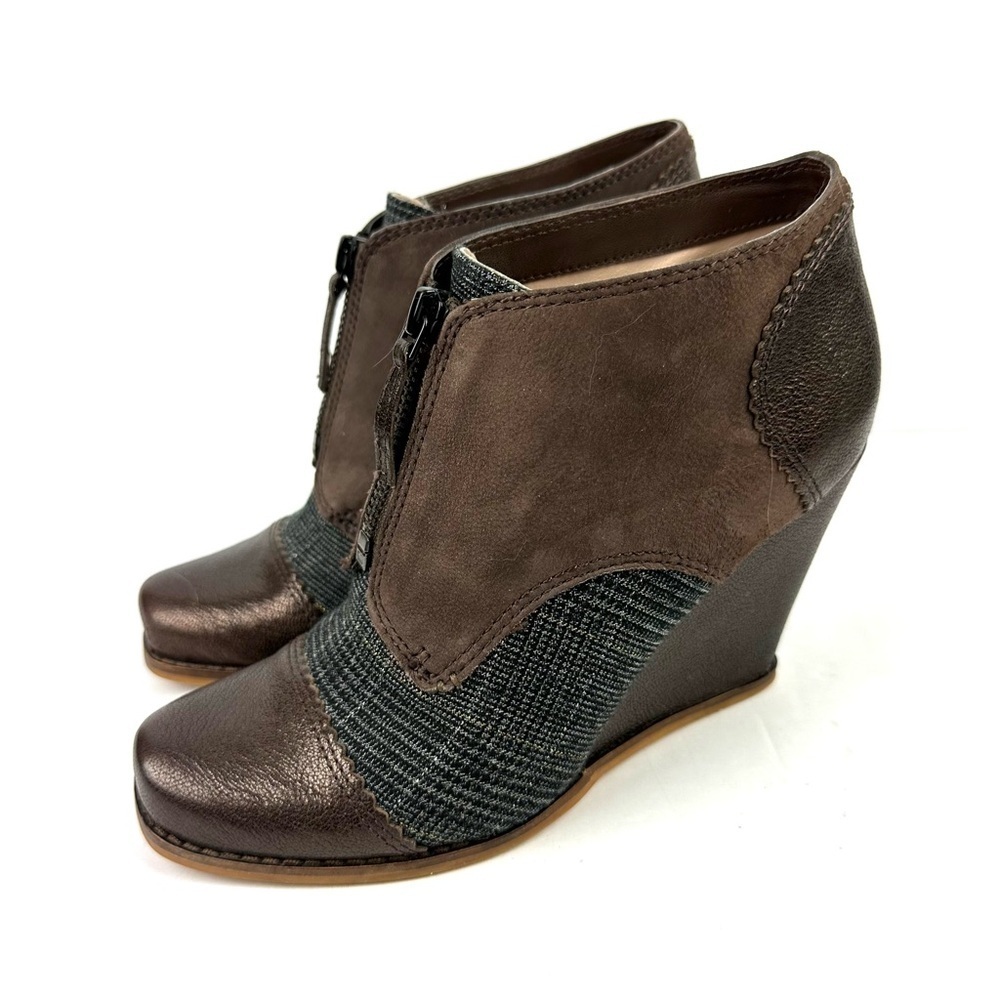 Anthropologie Plenty by Tracy Reese Jackie Bootie 38‎ Front Zip Brown Metallic